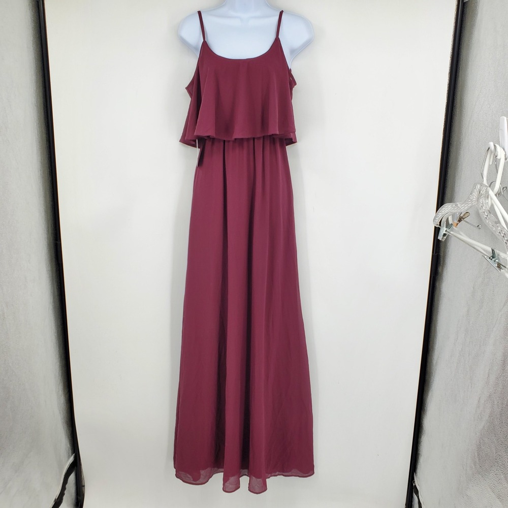 NWT Show Me Your Mumu Caitlin Maxi Dress Ruffle Tiered Bridesmaid Burgundy XXS